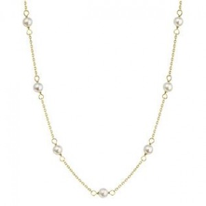 Zlatý 14 karátový náhrdelník žluté zlato s bílými říčními perličkami