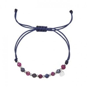Textilní náramek fialový s korálky ruby a natural sapphire