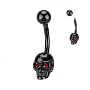 Černý piercing do pupíku lebka