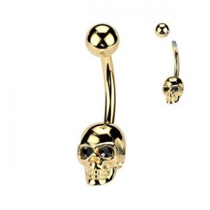 Zlacený piercing do pupíku lebka