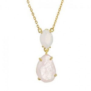 Pozlacený náhrdelník s růženínem a chalcedonem