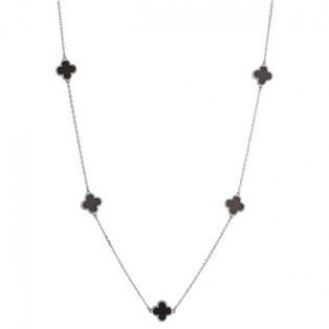 Stříbrný náhrdelník čtyřlístky pinolit