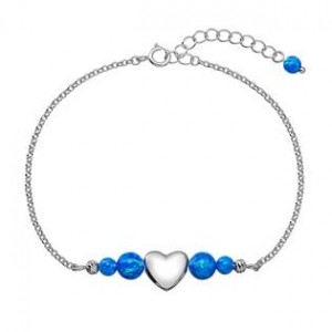 Stříbrný náramek opálový se srdíčkem