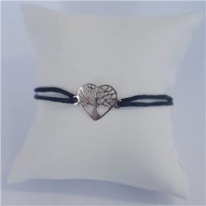 Černý textilní náramek strom života srdce, Ag 925