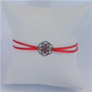 Červený textilní náramek květ života, Ag 925