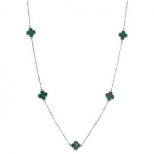 Stříbrný náhrdelník čtyřlístky malachit