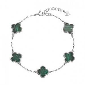 Stříbrný náramek čtyřlístky malachit