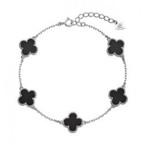 Stříbrný náramek čtyřlístky pinolit