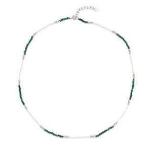 Minerální náhrdelník přírodní Malachit a perly, stříbro AG925
