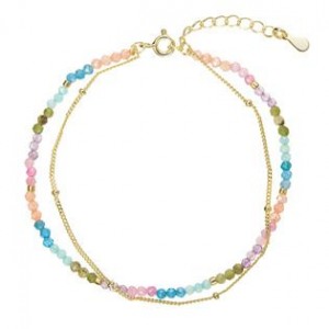 Pozlacený dvojitý náramek s barevnými kameny