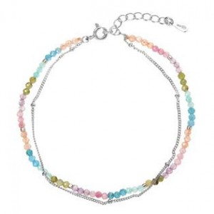 Stříbrný dvojitý náramek s barevnými kameny