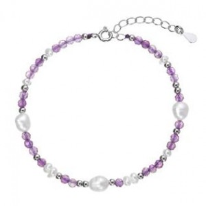 Stříbrný náramek s perlami a ametysty