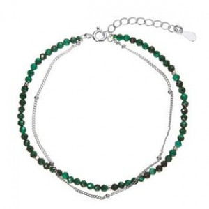 Stříbrný dvojitý náramek s malachity