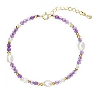 Pozlacený náramek s perlami a ametysty