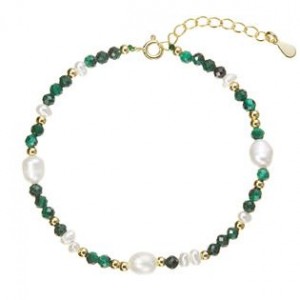 Pozlacený náramek s perlami a malachity